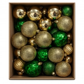 Шары ёлочные НАБОР 50 предметов "Golden&Green", пластик, золото/зеленый, ЗОЛОТАЯ СКАЗКА, 592896