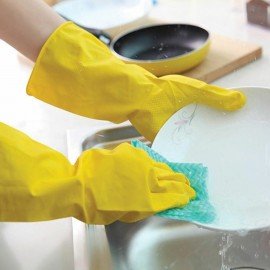 Перчатки МНОГОРАЗОВЫЕ латексные LAIMA "ЛЮКС", хлопчатобумажное напыление, ПЛОТНЫЕ, размер L (большой), желтые, вес 55 г, 600043