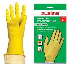 Перчатки МНОГОРАЗОВЫЕ латексные LAIMA "ЛЮКС", хлопчатобумажное напыление, ПЛОТНЫЕ, размер L (большой), желтые, вес 55 г, 600043
