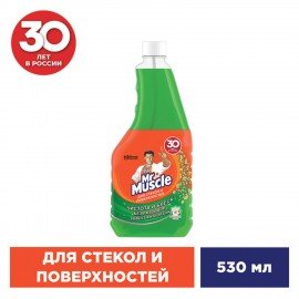 Средство для мытья стекол и зеркал (сменный флакон) 530 мл, МИСТЕР МУСКУЛ "Утренняя роса"
