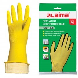 Перчатки МНОГОРАЗОВЫЕ латексные LAIMA "ЛЮКС", хлопчатобумажное напыление, ПЛОТНЫЕ, размер M (средний), желтые, вес 50 г, 600555