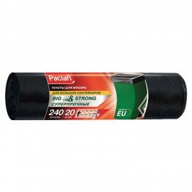 Мешки для мусора 240 л, черные, в рулоне 20 шт., ПВД, 35 мкм, 140х90 см, PACLAN "Big&Strong"
