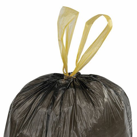 Мешки для мусора с завязками 60 л, черные, в рулоне 20 шт., прочные, ПНД 15 мкм, 60х70 см, ОФИСМАГ, 601398