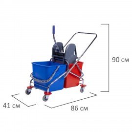 Тележка уборочная BRABIX, 2 съемных ведра 25 л, механический отжим, металлический каркас, 601499