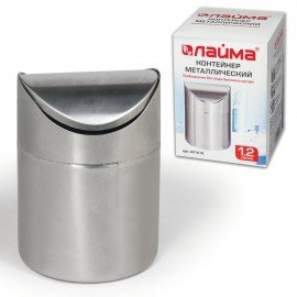 Урна настольная 1,2 литра для мусора с качающейся крышкой, d 12х16,5 см, нержавеющая сталь, LAIMA, 601618