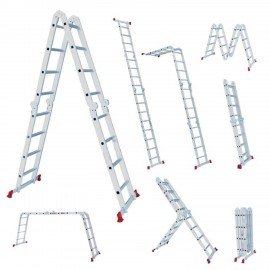 Лестница-трансформер алюминиевая 4х4 ступени, высота 4,5 м (4 секции по 1,2 м) до 150 кг, вес 16,5 кг, НОВАЯ ВЫСОТА, 3320404