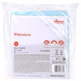 Салфетки VILEDA "ПВАмикро", КОМПЛЕКТ 5 шт., искусственная замша, голубая, 35х38 см, 143590