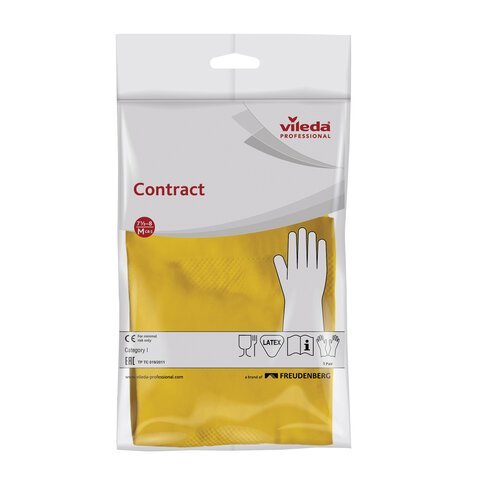 Перчатки хозяйственные резиновые VILEDA "Контракт" с х/б напылением, размер L (большой), желтые, 101018