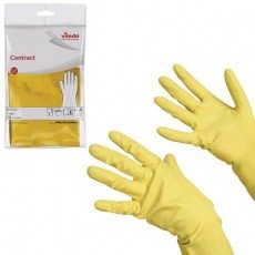 Перчатки хозяйственные резиновые VILEDA "Контракт" с х/б напылением, размер L (большой), желтые, 101018