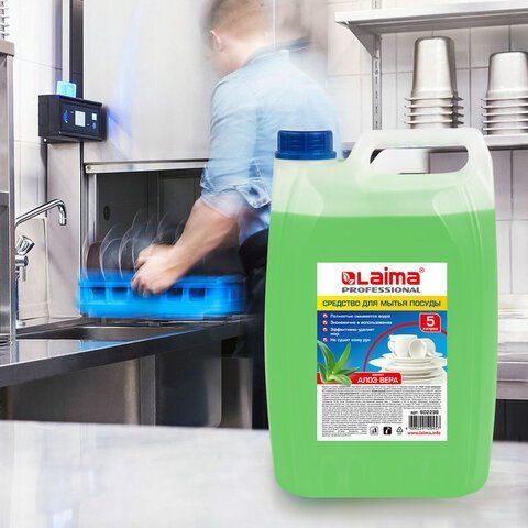 Средство для мытья посуды 5 л, LAIMA PROFESSIONAL концентрат, "Алоэ Вера", 602298