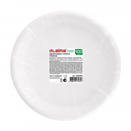 Одноразовые тарелки плоские, КОМПЛЕКТ 100 шт., пластик, d=220 мм, СТАНДАРТ, белые, ПП, холодное/горячее, LAIMA, 602649
