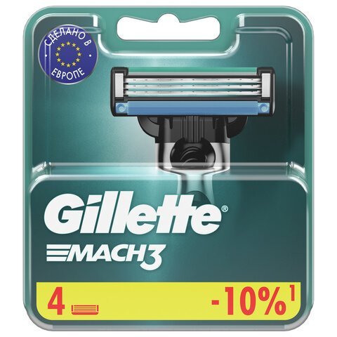 Сменные кассеты для бритья 4 шт., GILLETTE (Жиллет) "Mach3", для мужчин