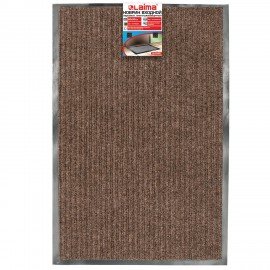 Коврик входной ворсовый влаго-грязезащитный 60х90 см, толщина 7 мм, ребристый, коричневый, LAIMA, 602868