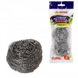 Губки (мочалки) металлические, спиральные, 3х20 г, КОМПЛЕКТ 3 шт., для посуды, гриля, плиты, LAIMA, 603102