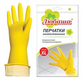 Перчатки МНОГОРАЗОВЫЕ латексные ЛЮБАША "ЭКОНОМ", хлопчатобумажное напыление, размер XL (очень большой), желтые, вес 34 г, 603786