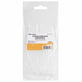 Хомуты (стяжки), нейлоновые, 2,5 мм х 100 мм, комплект 100 шт., белые, европодвес, 57-0100