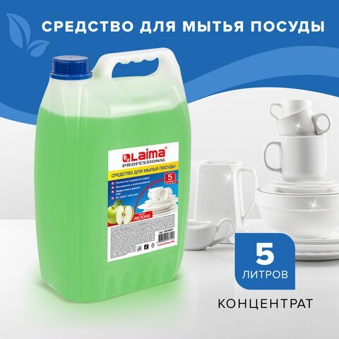 Средство для мытья посуды 5 л, LAIMA PROFESSIONAL, концентрат, "Яблоко", 604651