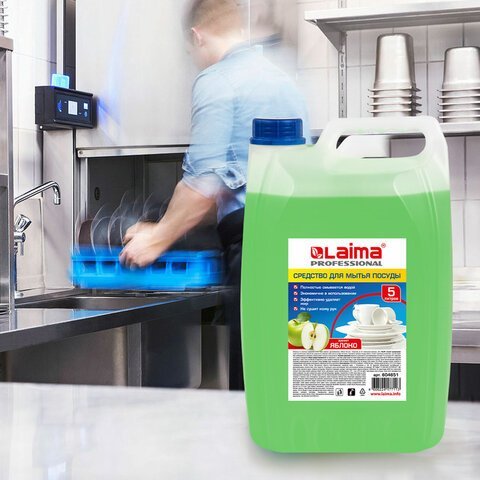 Средство для мытья посуды 5 л, LAIMA PROFESSIONAL, концентрат, "Яблоко", 604651