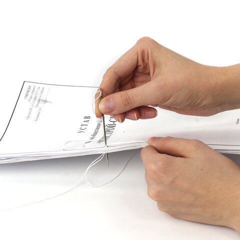Набор для прошивки документов (игла 80 мм, нить 30 м, наклейки "Прошито, пронумеровано" 10 шт.), STAFF, 604773