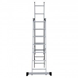 Лестница-трансформер 3-х секционная 3х7 ступеней, высота 4,5 м (3 секции по 1,9 м), нагрузка 150 кг, алюминий, НОВАЯ ВЫСОТА, 1230307