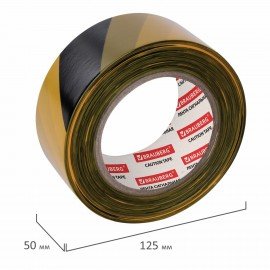 Лента оградительная сигнальная желто-черная, 50 мм х 200 м, BRAUBERG "Грандмастер", полиэтилен, 604891