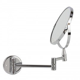 Зеркало настенное BRABIX, диаметр 17 см, двухстороннее, с увеличением, нержавеющая сталь, выдвижное (петли), 604952