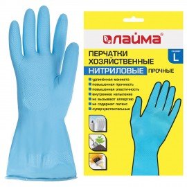 Перчатки МНОГОРАЗОВЫЕ нитриловые LAIMA ГИПОАЛЛЕРГЕННЫЕ, хлопчатобумажное напыление, ПРОЧНЫЕ, размер L (большой), синие, вес 38 г, 604999
