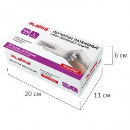 Перчатки латексные белые, 50 пар (100 шт.), опудренные, прочные, размер L (большой), LAIMA, 605022