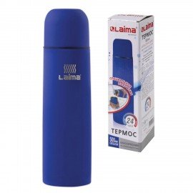 Термос LAIMA классический с узким горлом, 0,5 л, нержавеющая сталь, синий, 605122