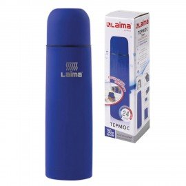 Термос LAIMA классический с узким горлом, 0,75 л, нержавеющая сталь, синий, 605123