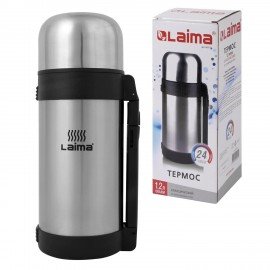 Термос LAIMA классический с узким горлом, 1,2 л, нержавеющая сталь, пластиковая ручка, 605125