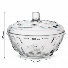 Сахарница, с крышкой, диаметр 140 мм, фактурное стекло, PASABAHCE "ПЕРЛА", фирменная подарочная упаковка, 97236