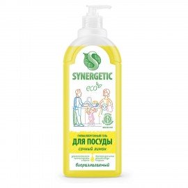 Гель для мытья посуды антибактериальный 1 л, SYNERGETIC "Лимон", флип-топ, 103101