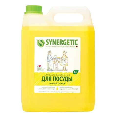 Гель для мытья посуды антибактериальный 5 л, SYNERGETIC "Лимон", 103500