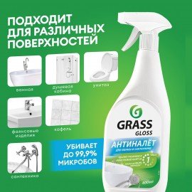 Средство для чистки сантехники кислотное 600 мл, GRASS GLOSS, триггер, 221600