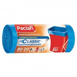 Мешки для мусора 80 л, синие, в рулоне 20 шт., ПНД, 12 мкм, 70х90 см, PACLAN "Classic", 402054