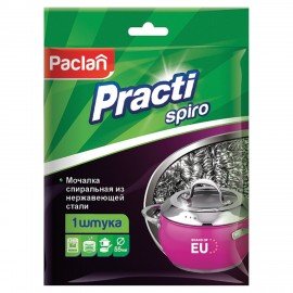 Губка (мочалка) металлическая, сетчатая, 15 г, для посуды, гриля, плиты, PACLAN "Practi Spiro", 408220