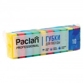 Губки бытовые для мытья посуды, КОМПЛЕКТ 10 шт., с чистящим слоем, PACLAN "Professional", 409017