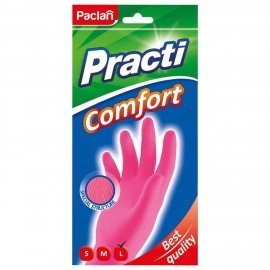 Перчатки МНОГОРАЗОВЫЕ латексные PACLAN "Practi Comfort", хлопчатобумажное напыление, размер L (большой), розовые, вес 66 г, 407272