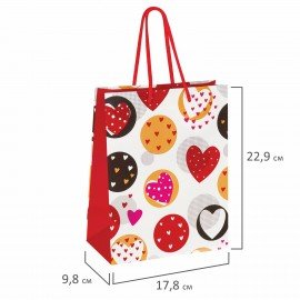 Пакет подарочный (1 штука) 18x10x23 см, ЗОЛОТАЯ СКАЗКА "Сердечки", ламинированный, 606580