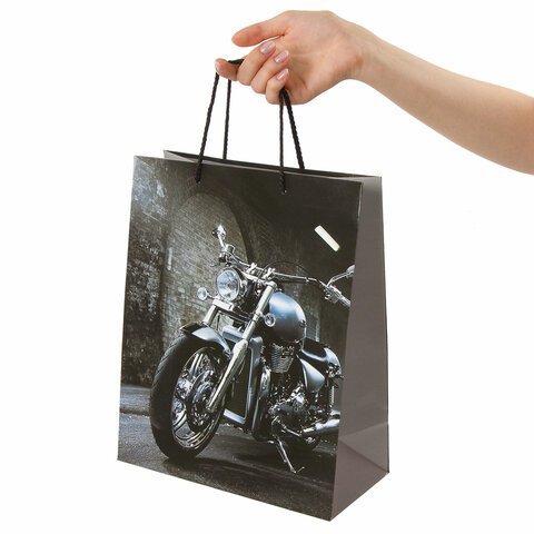 Пакет подарочный (1 штука) 26x13x32 см, ЗОЛОТАЯ СКАЗКА "Мотоцикл", ламинированный, 606589