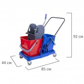 Тележка уборочная BRABIX, 2 съемных ведра 23 л, механический отжим, пластиковый каркас, 606659
