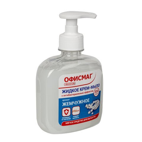 Мыло-крем жидкое 300 г ОФИСМАГ, "Премиум жемчужное", с антибактериальным эффектом, дозатор, 606782