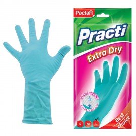 Перчатки МНОГОРАЗОВЫЕ резиновые PACLAN "Extra Dry", хлопчатобумажное напыление, 100% флок, размер L (большой) синие, вес 54 г, 7350, 407350