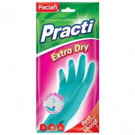 Перчатки МНОГОРАЗОВЫЕ резиновые PACLAN "Extra Dry", хлопчатобумажное напыление, 100% флок, размер L (большой) синие, вес 54 г, 7350, 407350