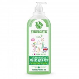 Мыло жидкое антибактериальное 1 л SYNERGETIC "Лемонграсс и мята", антизапах, дозатор, 105101