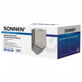 Сушилка для рук ВЫСОКОСКОРОСТНАЯ АНТИВАНДАЛЬНАЯ SONNEN K2022A, 1300Вт, 150м/с, IPX1, 72дБ, нержавеющая сталь, 607191