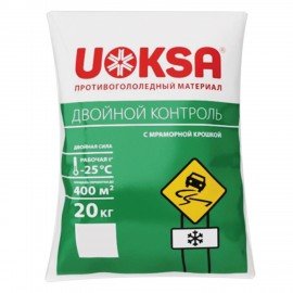 Реагент противогололёдный 20 кг UOKSA "Двойной Контроль", до -25°C, хлорид кальция + соли + мраморная крошка, 91833