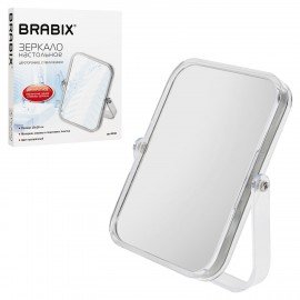 Зеркало настольное BRABIX, 19х16 см, двустороннее, с увеличением, прозрачная рамка, 607423