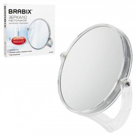 Зеркало настольное BRABIX, круглое, диаметр 17 см, двустороннее, с увеличением, прозрачная рамка, 607424